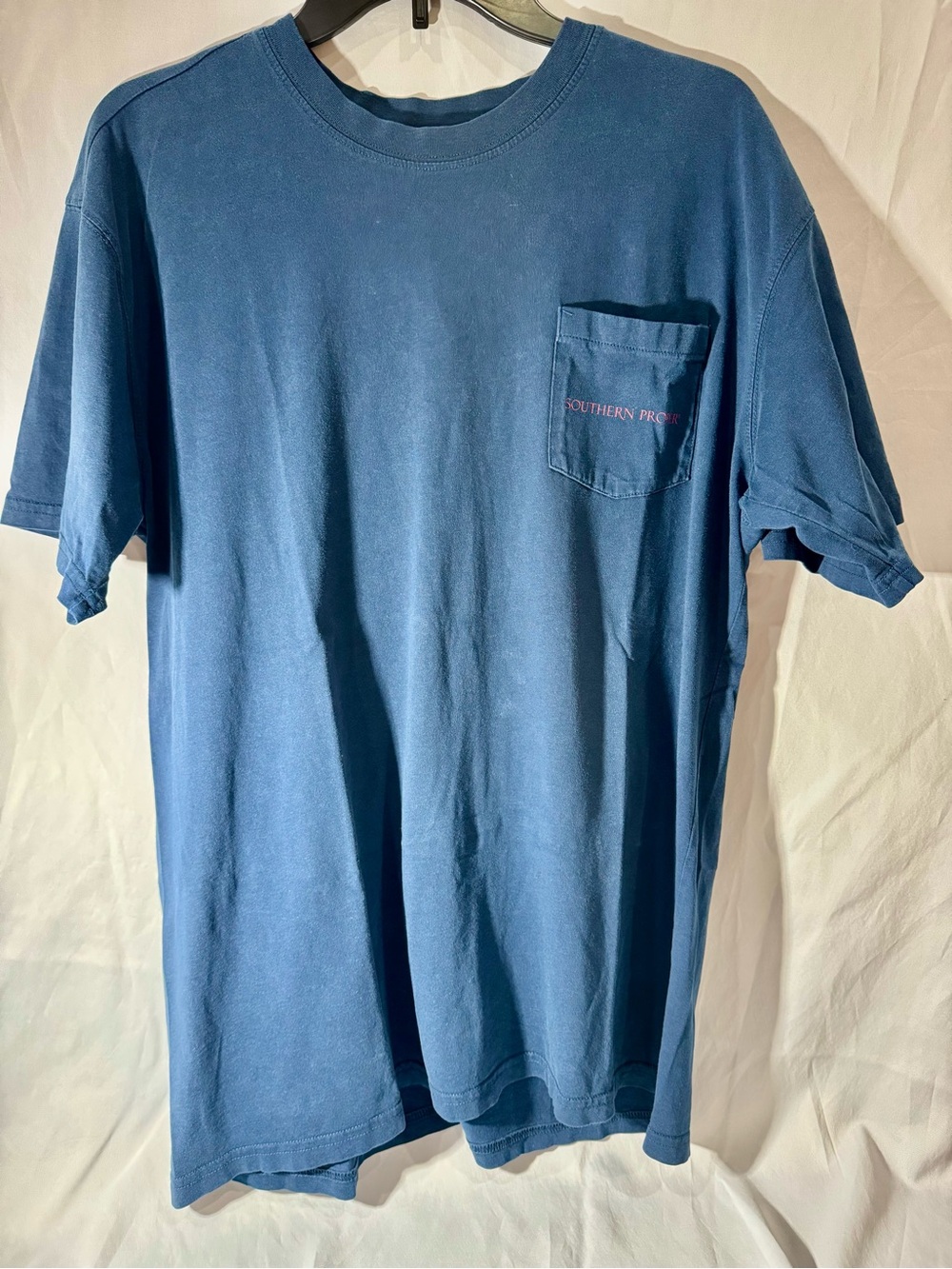 Southern Proper Navy Pocket Crew Tee - Men L Logo on Picket and Graphic on Back